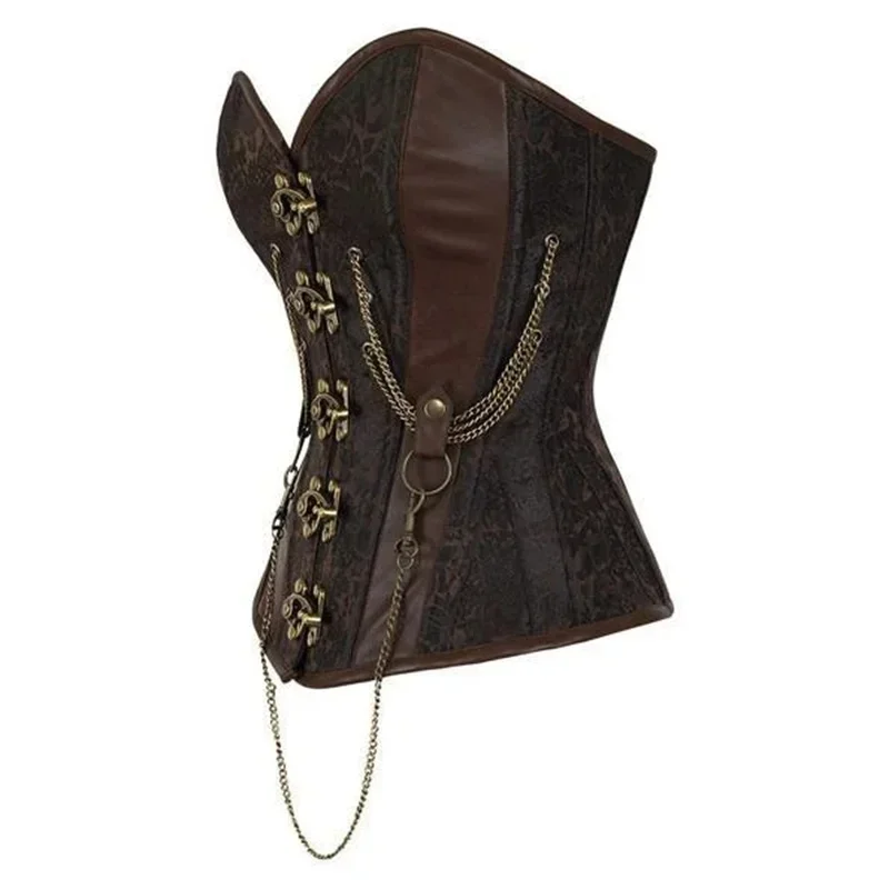 Steampunk Body Shapewear Woman Brown Gothic Clothes Bodice Bustier Vintage Burlesque Goth Waist Lace-up Corsets waist trainer waist corset body shaper corset bustier top lace corset