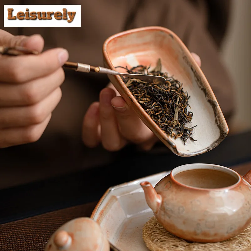 Zhiye Roasting Ceramic Dustpan Tea Scoop Creative Tea Leaf Holder Chahe Shovel Appreciation Ladle Teaset Accessories Ornaments