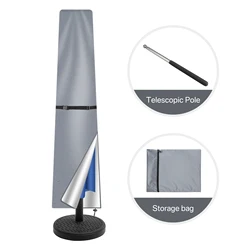 Durable Waterproof Garden Umbrella Protective Cover with Telescopic Pole and Zipper - Grey