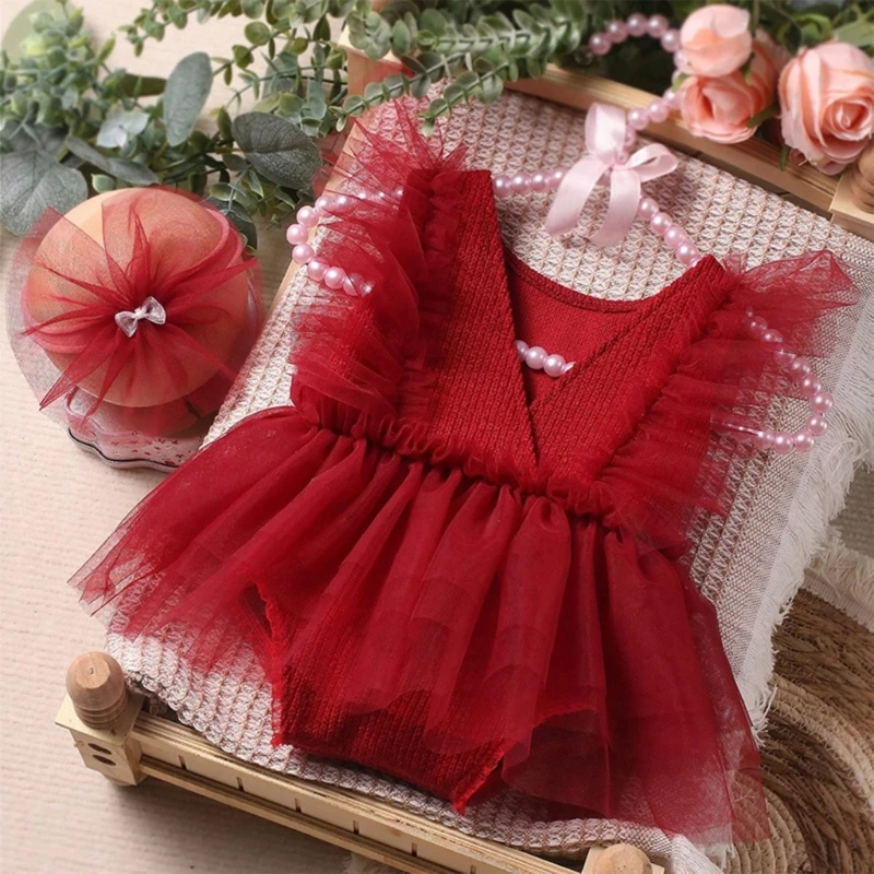 

2pieces Baby Photography Props Lace Dress Flower Headband Photoshooting Outfit