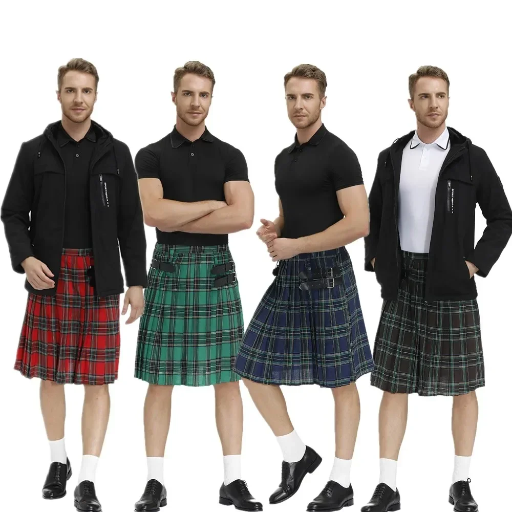 Gonna a pieghe scozzese da uomo Costume da Kilt scozzese Costume tradizionale gonna per spettacoli teatrali rosso blu verde marrone