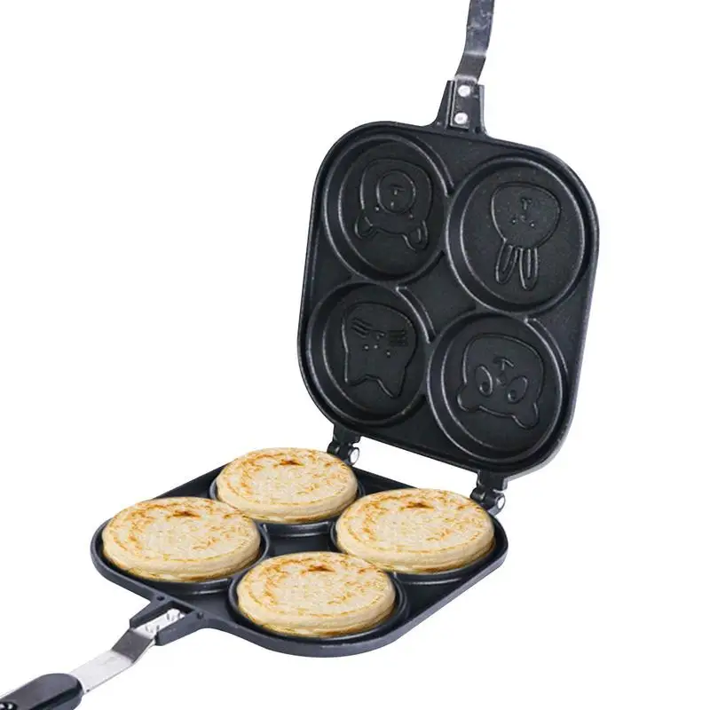 Animal Pancake Pan Double-sided 4 Cup Pan With Lid Griddle Pan