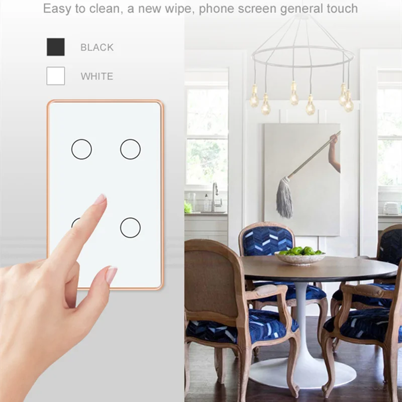 

Умный дом Glomarket Tuya Zigbee, водонепроницаемый сенсорный светильник ель с металлической рамкой, стандарт США/Австралии, нейтральный, 4 клавиши, настенный сенсорный переключатель