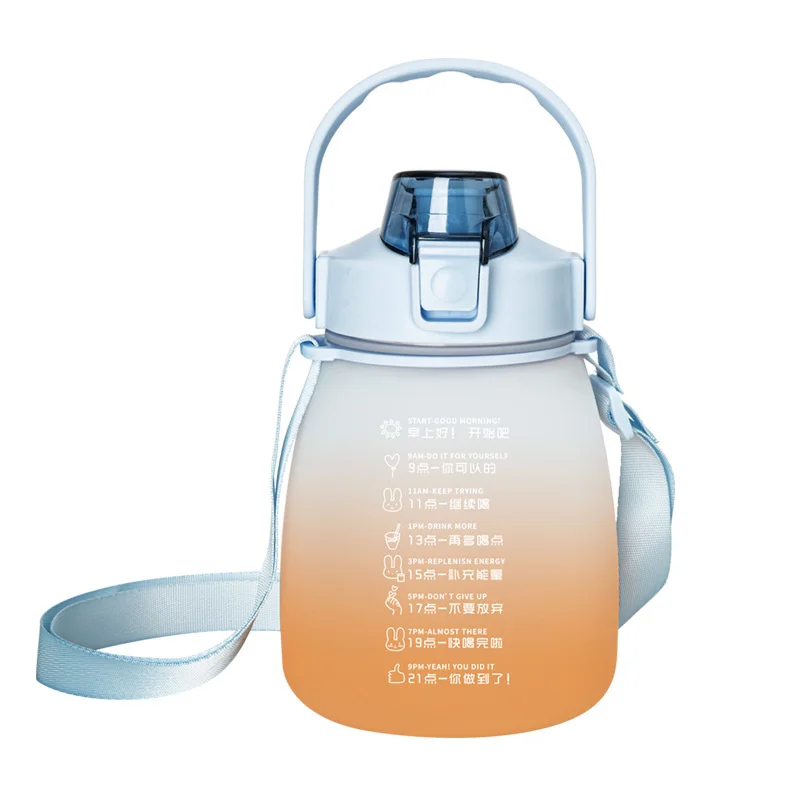 Plastic Water Bottle1.3L With Time Marker Strap Straw Leak Proof Cup Portable Fitness Gym Camping Outdoor Sports Bottle Bpa Free