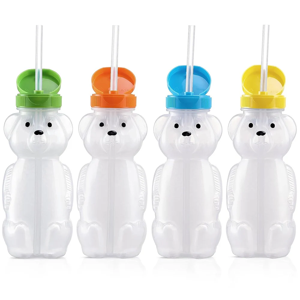 2PCS Honey Bear Straw Cups for Babies with 2 Flexible Straws 8 oz Sippy Bottles Food-Grade & BPA Free 2