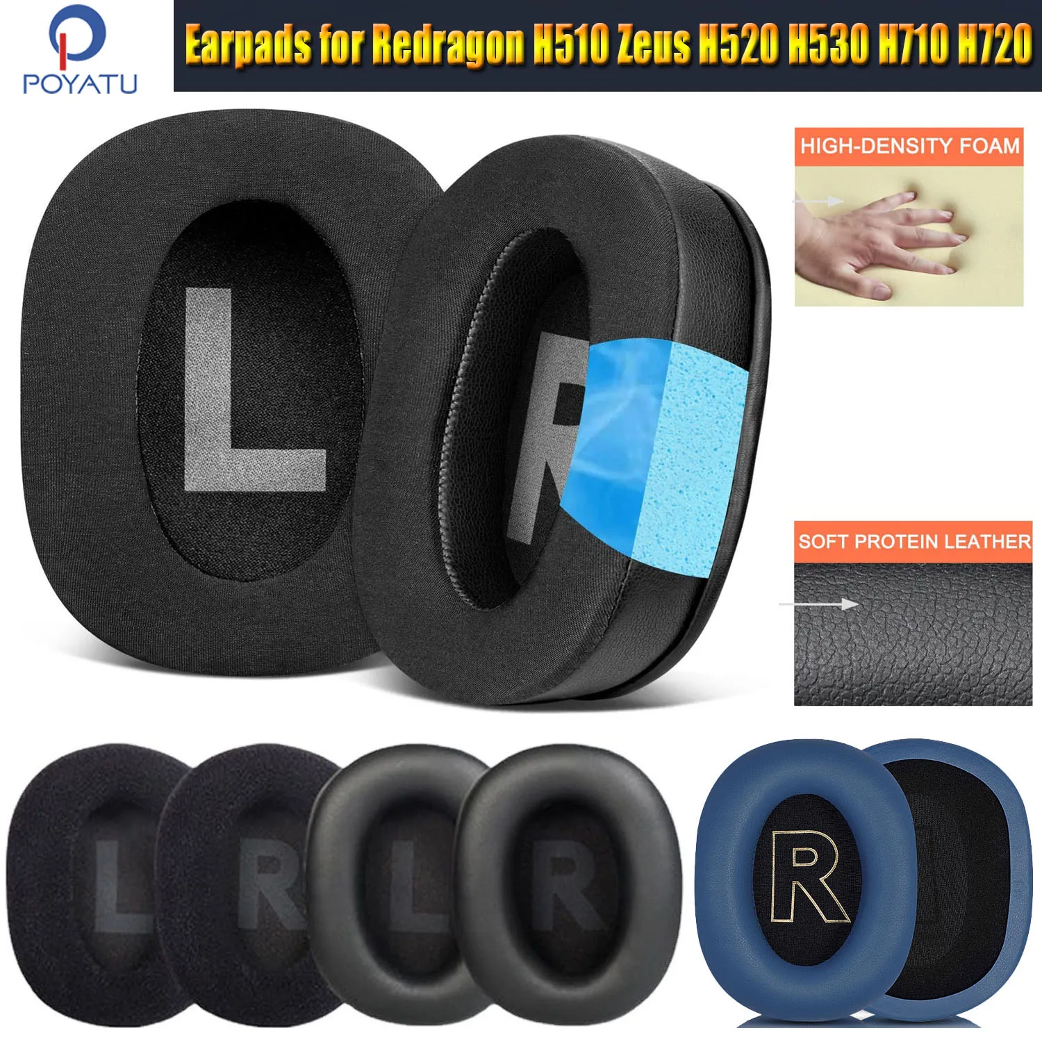 Earpads for Redragon H510 Zeus H520 H530 H710 H720 Headphones Memory Foam Ear Pads Cushions Earmuff & Headphone Case