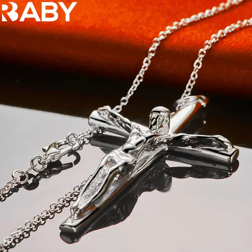 925 Sterling Silver Jesus Cross Pendant Necklace For Man Women 18-30 Inch Snake Chain Fashion Jewelry Individuality Accessories - Image 4