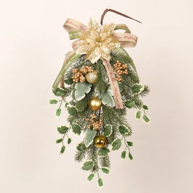 

Christmas Door Wreath Xmas Flower Ornament Home Room Wall Hanging Garland with Gold Xmas Ball Decor Luxury Navidad Home Decor