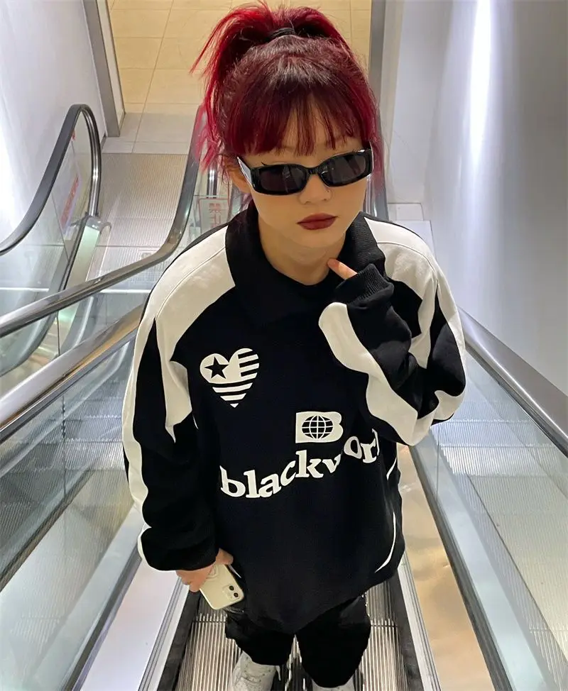 

Vintage Y2k Korean Preppy Style Retro Striped Pullovers Women's Loose Autumn Sweatshirts Chic Casual Classic Fashion Tops New