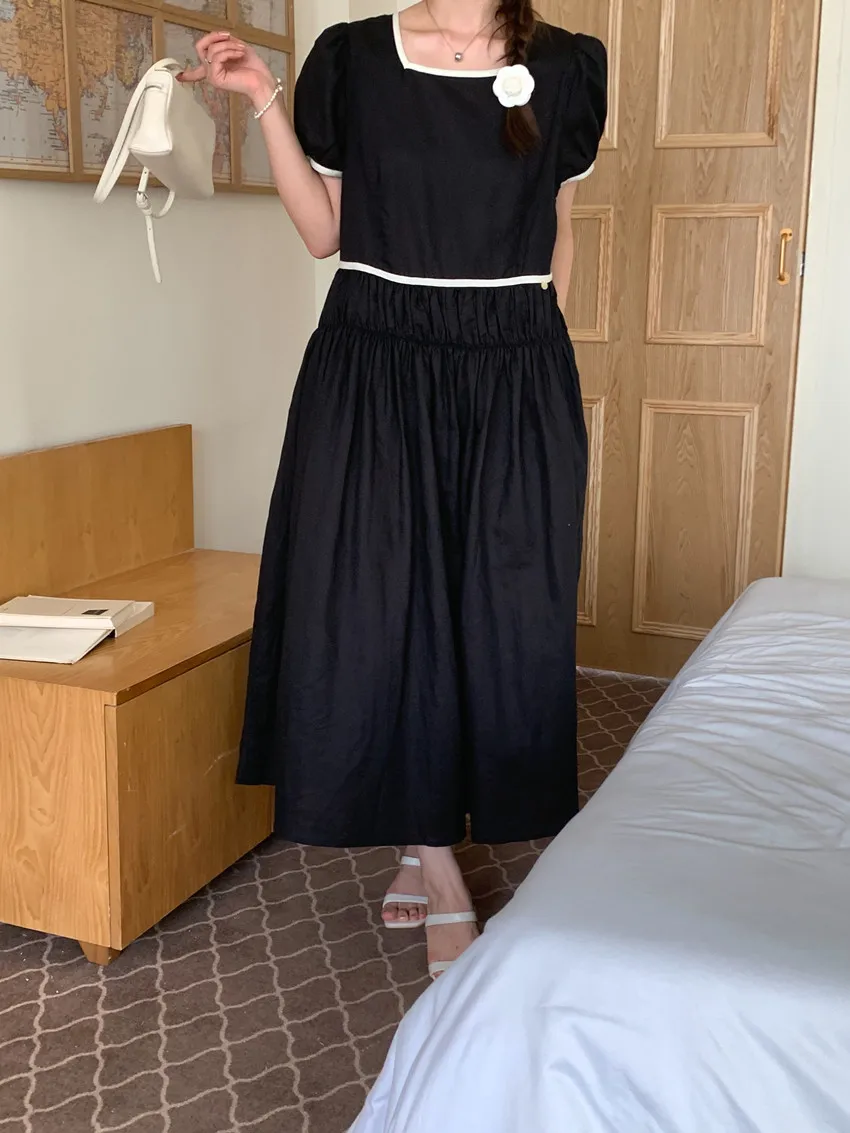 Sommer neue Kontrast farbe schlanke Frauen Kleid Mode Straße Retro hohe Taille Kleider weiblich schick süß elegant Frau Kleid – Detail 13