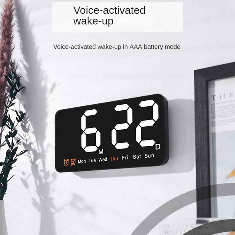 Electronic Wall Clock Temperature Date Display Wall-mounted Digital LED Alarm Clocks for Home 12/24H Voice Control led wall clock wall clock digital wall clock 3d led alarm clock