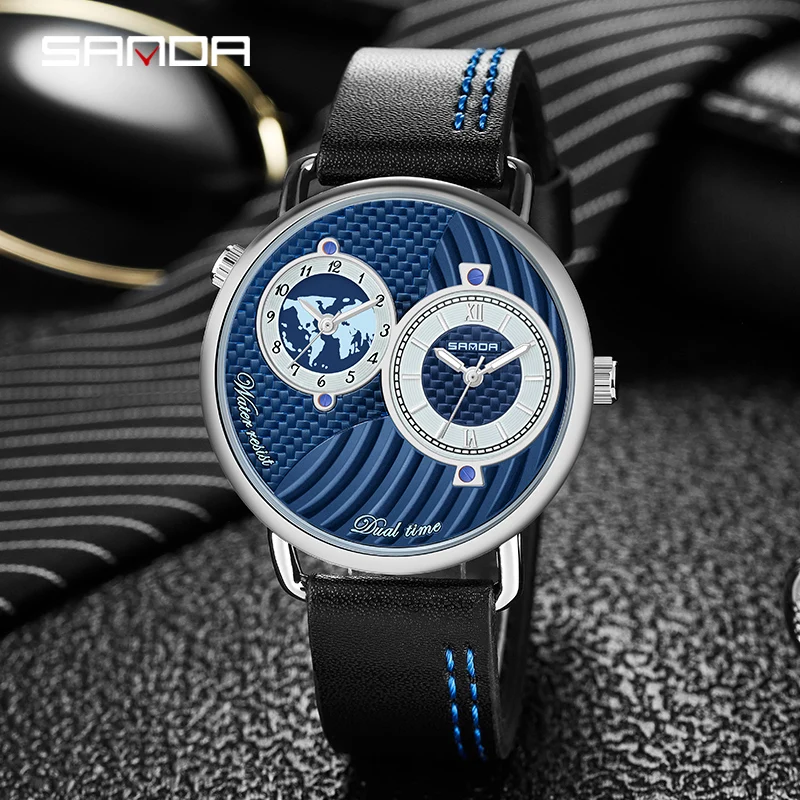SANDA Mens Watches Luxury Brand Personality Quartz Watch Stainless Steel Mesh Strap Men Casual Fashion Waterproof Clock Reloj
