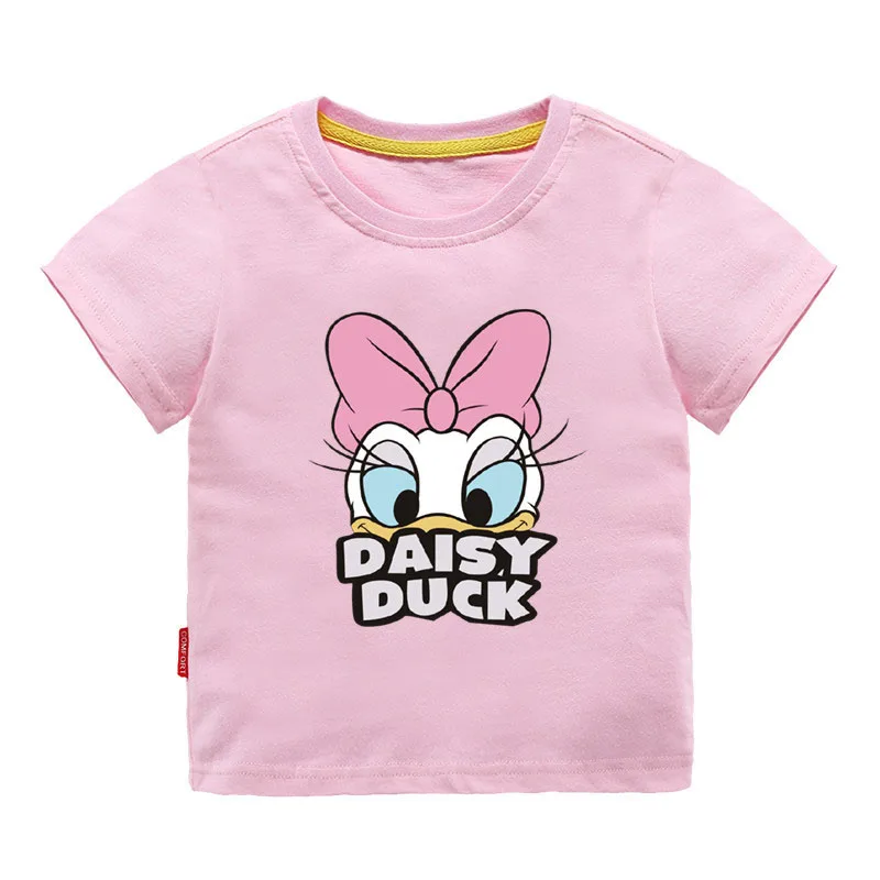 Disney Girls Outfits Cartoon Donald Duck Sets Printed Summer Shirt Broken Hole Denim Shorts Girl Clothing Set Children Clothes kids clothing set girls clothing set