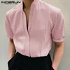 INCERUN Tops 2024 Korean Style New Men's Striped Stand Neck Design Shirts Leisure Streetwear Hot Sale Short Sleeved Blouse S-5XL 3