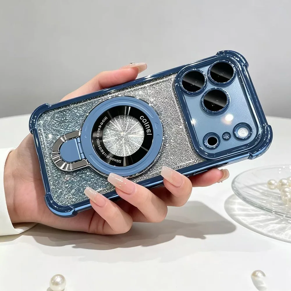 Sleek Plating Phone Case with Magnetic Ring Holder and Stand Bracket