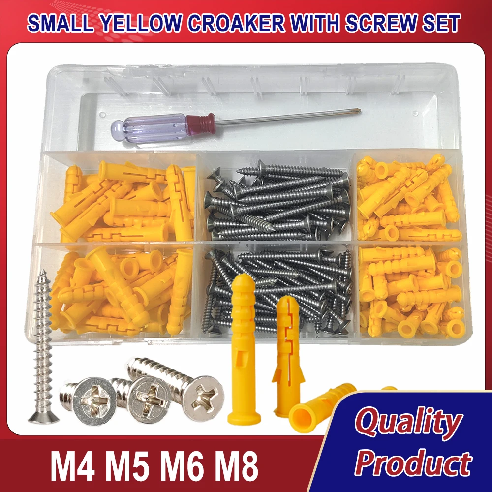 Description Picture 2 of itemPlastic Expansion Drywall Anchor Plug with M4 M5 Self Tapping Screw Set Expansion Pipe M6 M8 Small Yellow Croaker rubber plug