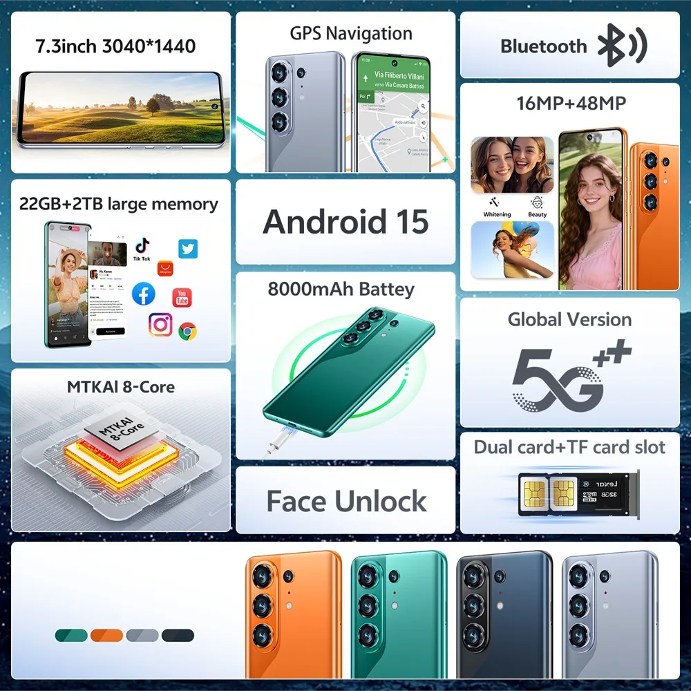 K-Touch High-quality C27 Ultra 8000mAh Smartphone 22GB+2TB Cell Phone 7.3HD Mobile Phones Android 15 5G Dual SIM 16+48MP Camera Cellphones