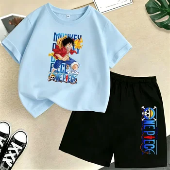 Children Summer T-shirt Trend Anime Print Clothing Short-sleeved Top+Shorts 2P Boy Girl 3-12Years Coat Casual Fashion Sports Set