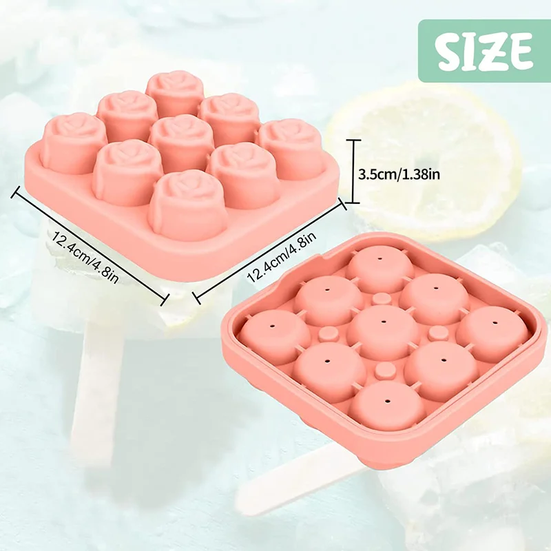 3D Rose Ice Molds Kitchen 1.3 Inch Small Ice Cube Trays Make 9