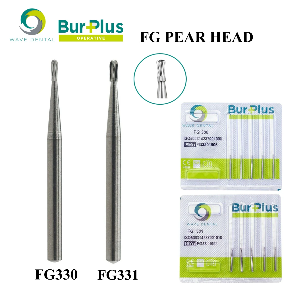 

WAVE Dental Burs Dental Tungsten Carbide Burs Midwest Pear Head Type Dental Strawberries FG330/331 for High Speed Handpiece