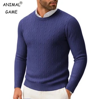 Maglione lavorato a maglia girocollo da uomo nuovo, vestibilità slim, leggero, casual, con motivo intrecciato, pullover lavorato a maglia, maglioni a maniche lunghe 1