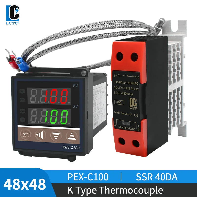 LCTC REX-C100 Digital PID Temperature Controller Thermostat 0-400℃ SSR Output 40DA SSR Relay K Thermocouple 1m Probe digital temperature controller
