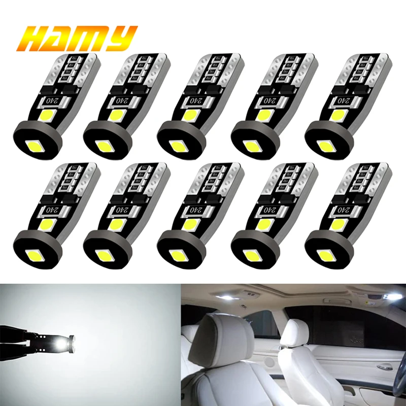 

10 светодиодных лампочек T10 W5W 194 Canbus Без ошибок 12V 3SMD 6500K Белый автомобиль Внутренний купол Дверь Карта Чемодан