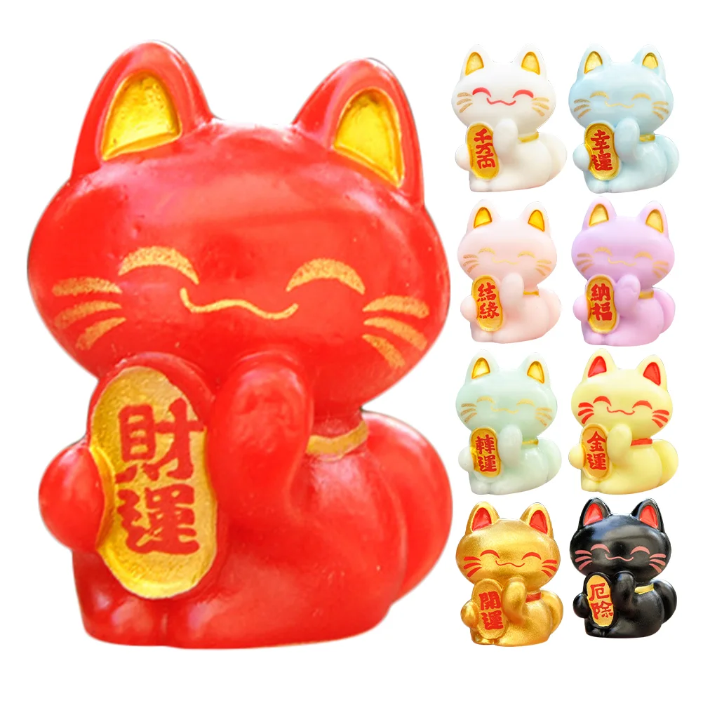 Mini Ma Ne Lucky Cat Figurines 9Pcs Miniature New Year Japanese Cat Statue Cute Fortune Cat Kitten Figure Diy Bonsai