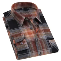 Men’s 100% Pure Cotton Flannel Soft Regular-fit Long Sleeve Brushed  Shirt Single Pocket Comfortable Casual Plaid  Shirts S-8XL