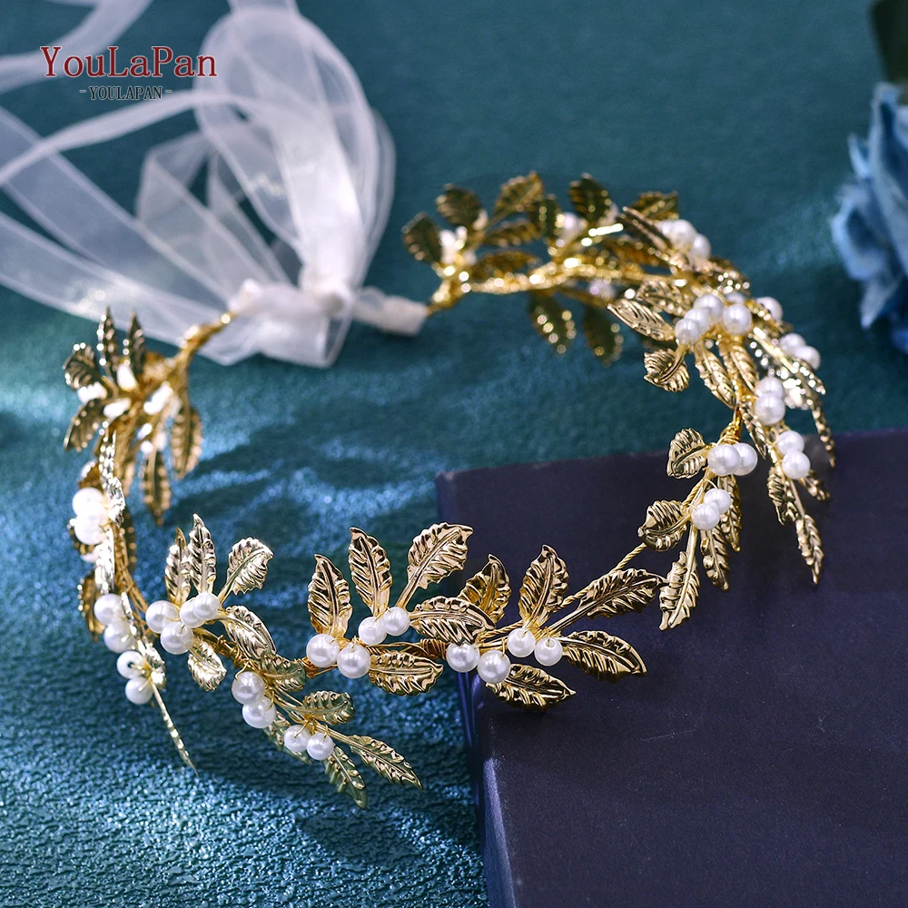 YouLaPan Hp353 Gold Leaf Crown Bridal Headwear Headpiece Pearl Wreath Wedding Tiara Headbands Women Jewely Hair Accessories hair accessories bridal hair accessories crown headband
