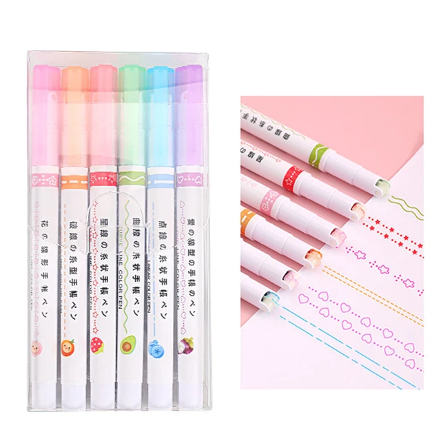 6 Colors Curve Line Marker Highlighter Pen Outline Pastel Markers Drawing  Decoration Manga Markers for Art Drawing Doodling - AliExpress