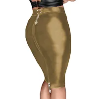 Red Lockable skirts Slim Imitation Leather Pencil Mini Skirt High Waist Shiny PU Leather Hip Wrap Skirt Elegant Plus Size Skirts - Image 5