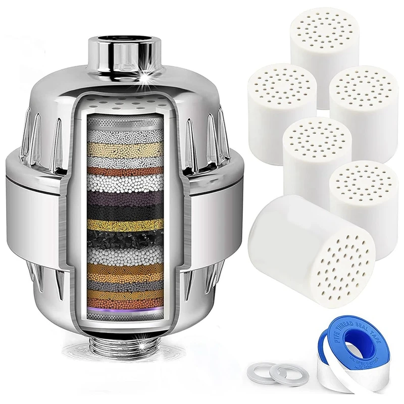 

Shower Head Filter For Hard Water&Hair-6 Replacement Cartridges-20 Stage Water Softener To Remove Chlorine And Fluoride Durable
