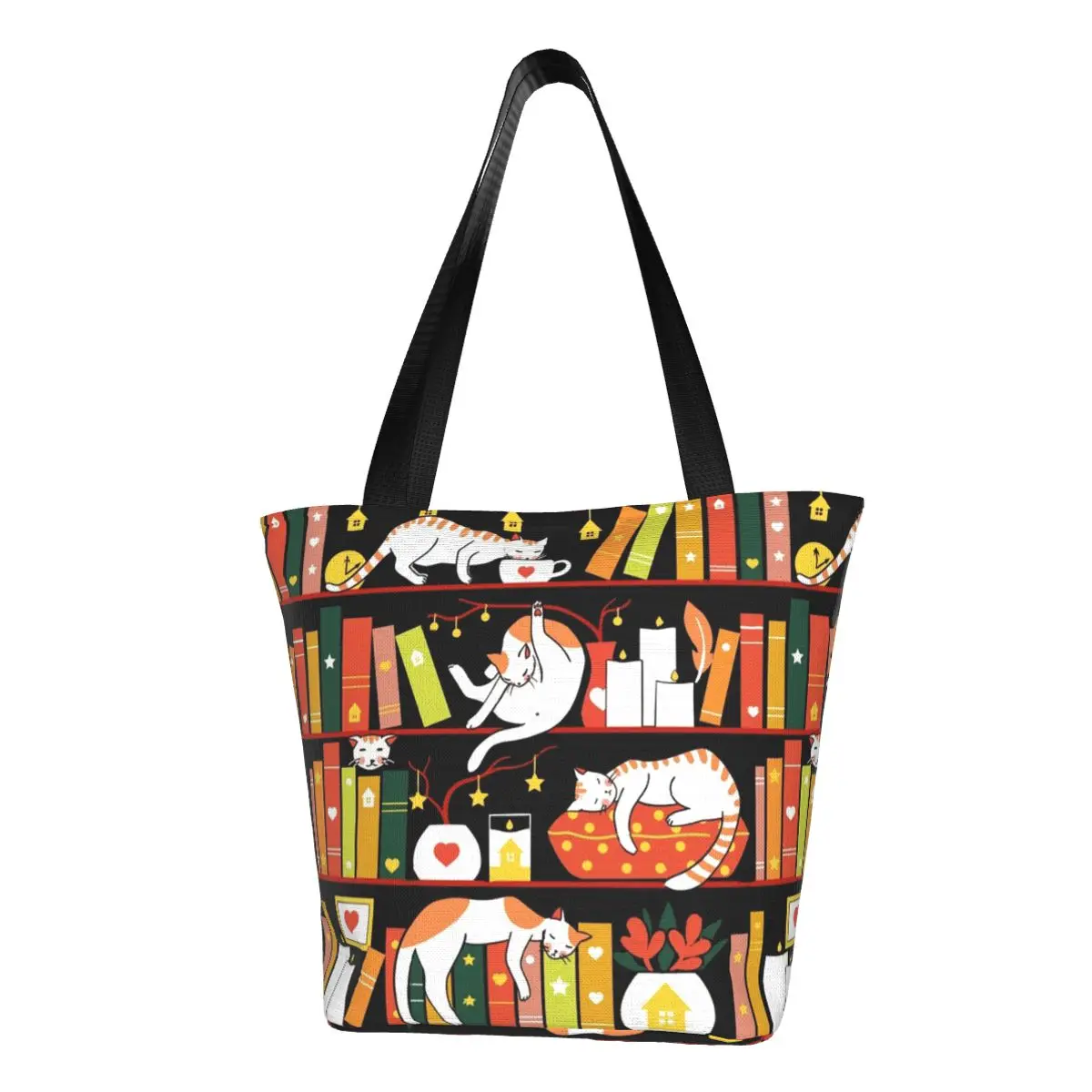 

Library Cats Shopper Bag Pet Autumn Version Shoulder Bag Female Office Cloth Tote Bag Vintage Print Handbags