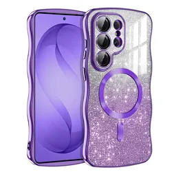 Plating Glitter Wave Magnetic Case with Wireless Charging TPU Soft Cover - Galaxy S5 Plus (Purple)
