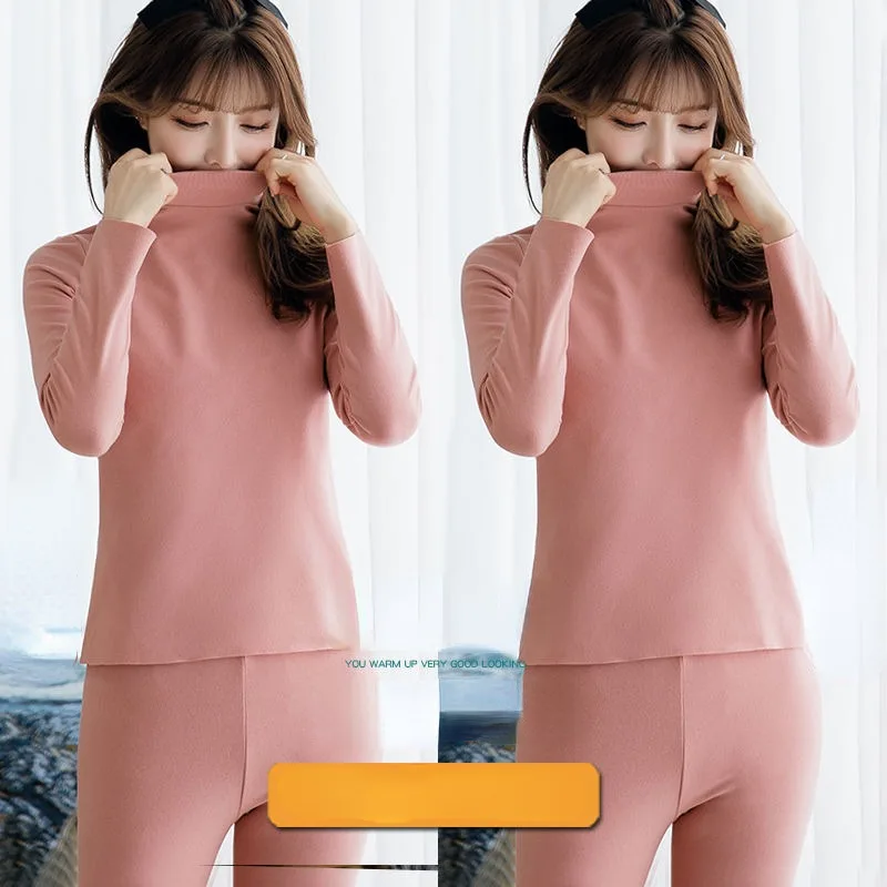 2023 New Half High Collar German Velvet Thermal Underwear Women's Set Traceless Plush Thickened Autumn Clothes Autumn Pants