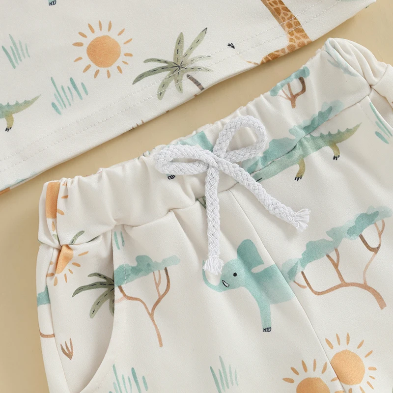 -01-10 Lioraitiin Toddler Baby Boy Shorts Set Animal Letter Short Sleeve T-shirts Elastic Waist Shorts Summer Outfit