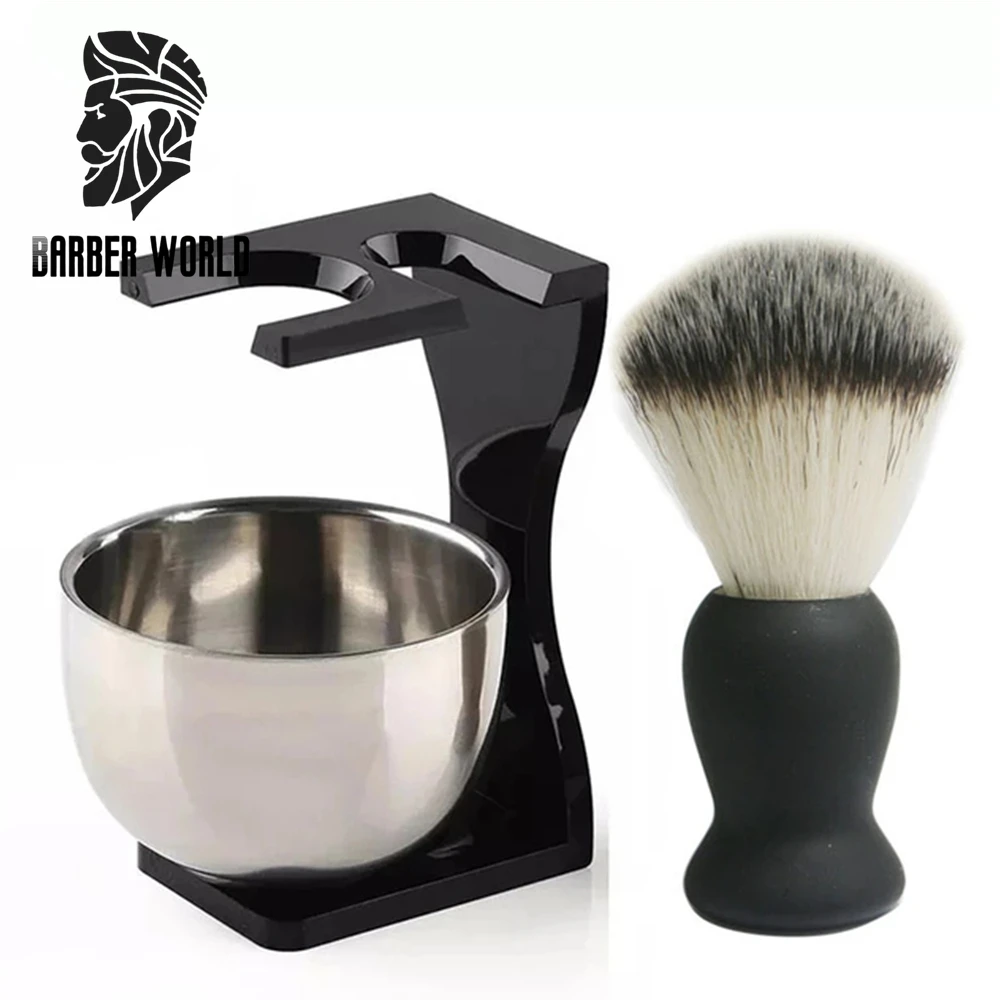 Barber Men's Shave Beard Set 3 in 1 Cleaning Brush Stand & Soap Bowl New Design Durable Male Shaving Tools Kit large size 3xl men autumn new knitting sweaters winter warm coats mens love print top cardigans male pocket design sweater 2022