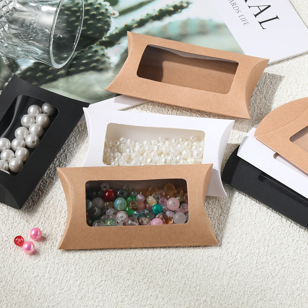 20Pcs/Lot Pillow Shape blank Kraft Paper With Window Gifts Box Jewelry Packaging Boxes for Birthday Wedding Party Supplies