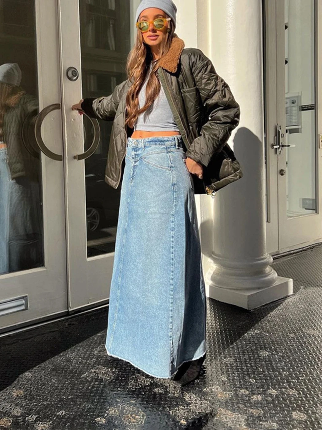 Jyate Frühling Sommer Streetwear hohe Taille gerade lange Jeans rock 2023  Frühling Sommer Mode Knopf lässig Frauen Röcke Retro - AliExpress