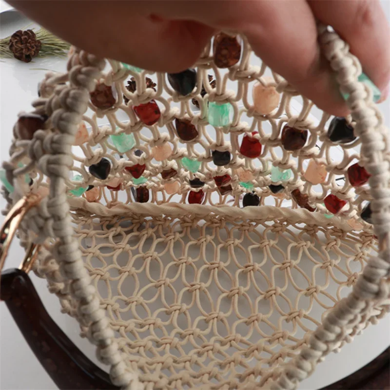 Borsa Vintage Artigianale con Perline, Borsa a Secchiello di Lusso Traforata di Design, Nuova Borsa Estiva da Spiaggia per Donne - immagine 6