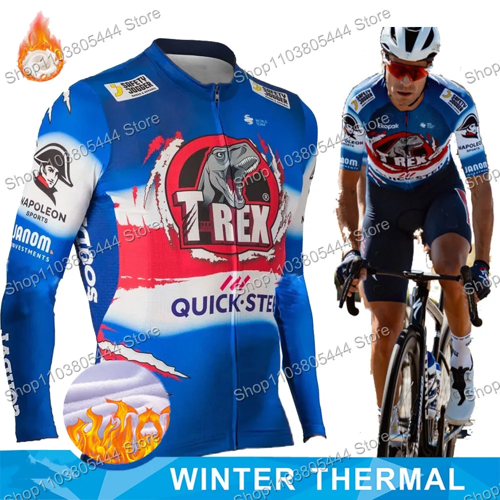 T-Rex Soudal Quick Step Cycling Jersey Men Long Sleeve Winter Thermal Fleece Clothing Road Bike Jacket Bicycle Shirts MTB