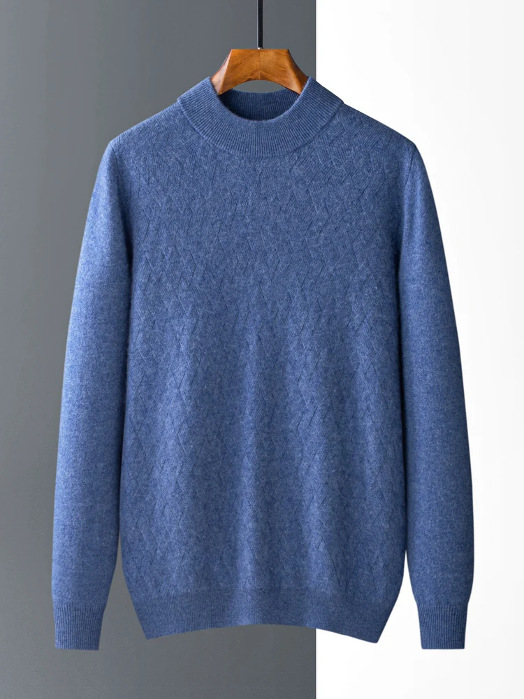 Fashion Men's 100% Pure Cashmere Sweater Semi-High Neck Knitted Pullovers Loose Warm Sweater Youth New Jacket Autumn Winter Tops