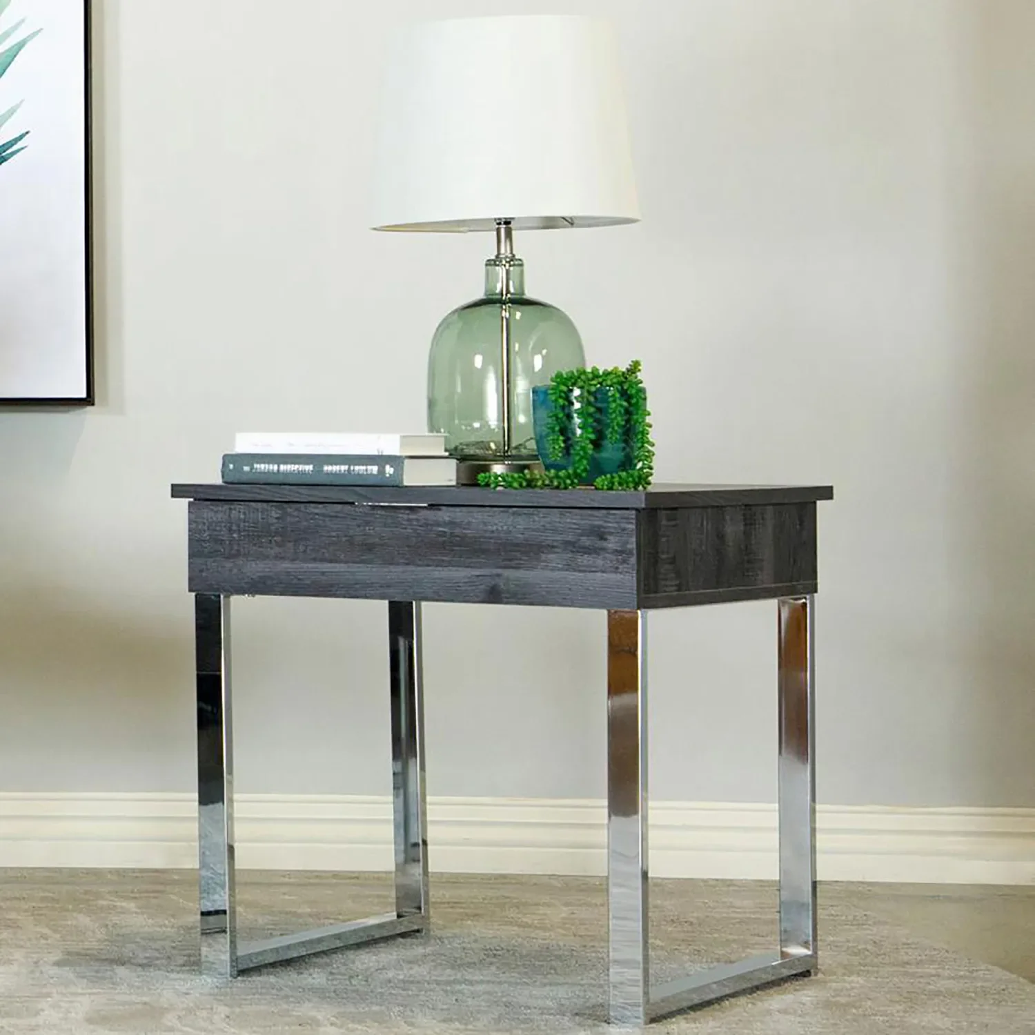 

Dark Charcoal and Chrome 1-Drawer End Table