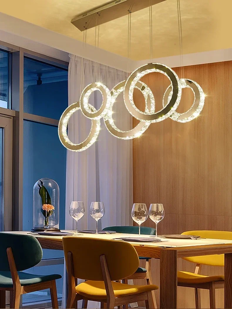 Description Picture 3 of itemCrystal Lamp Creative Five Ring Dining Table, Living Room, Dining Room, Bar Counter, Rectangular Dining Room Pendant Light