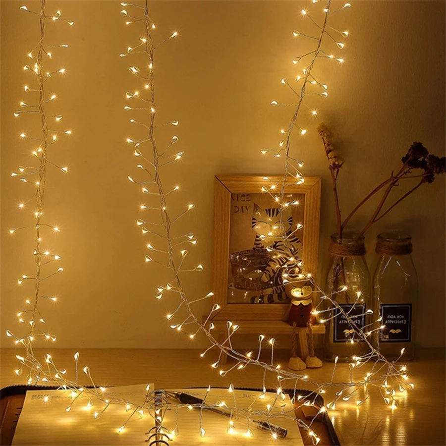 

3/6/12M LED Christmas Garland Starry Cluster Light With Remote USB Power Firecracker Fairy Light Copper Wire Party String Light