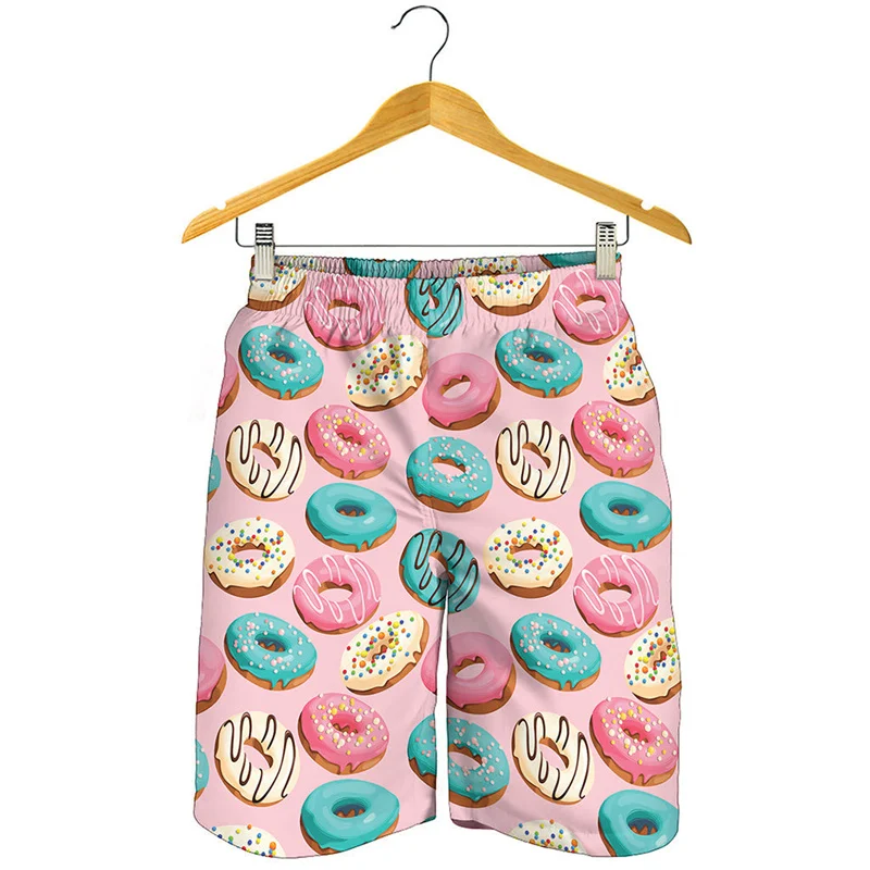 Cute Donut Pattern Beach Shorts For Men 3D Printed Food Short Pants Streetwear Surf Board Shorts Summer Holiday Swimming Trunks 2