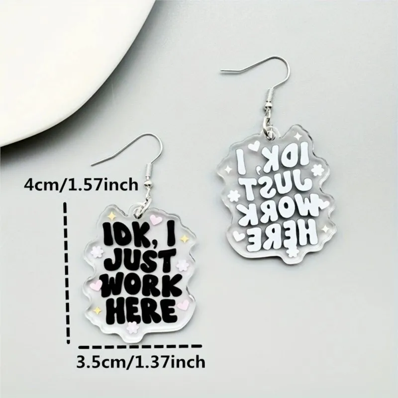 Fashion Transparent Acrylic I ok,I Just Work Here Letter Dangle Earrings for Women Niche Design Earring Party Jewelry Gifts