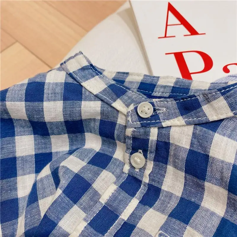 Children's Cotton Short-Sleeved Shirt Summer Boys And Girls Striped Plaid Shirts With Pocket Baby Casual Loose Tops WT820 boys short sleeve shirts