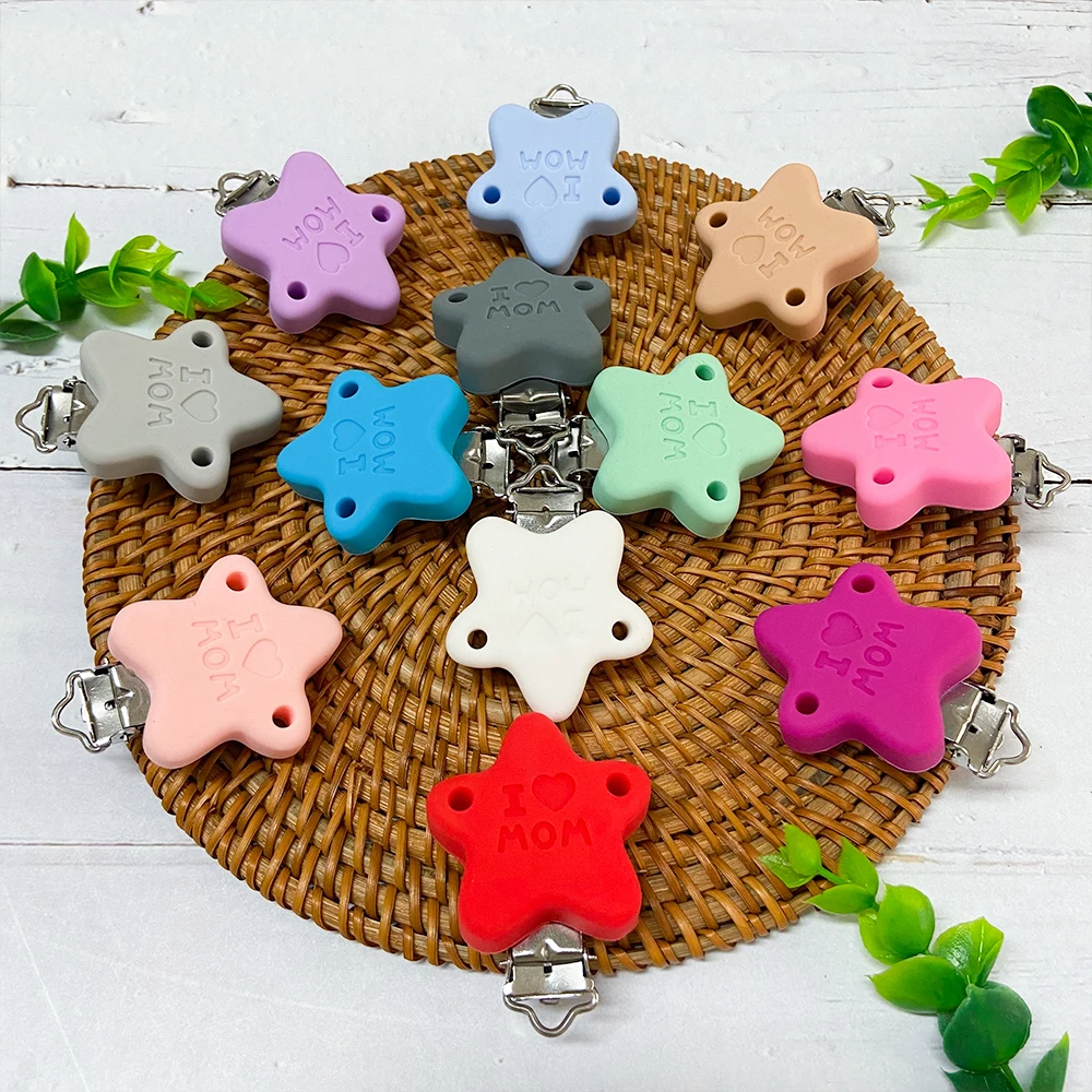 10pcs  젖꼭지 클립 노리개 Teether 별 모양 실리콘 홀더 타액 수건 지원 안티 가을 실리콘 젖꼭지 더미 클립